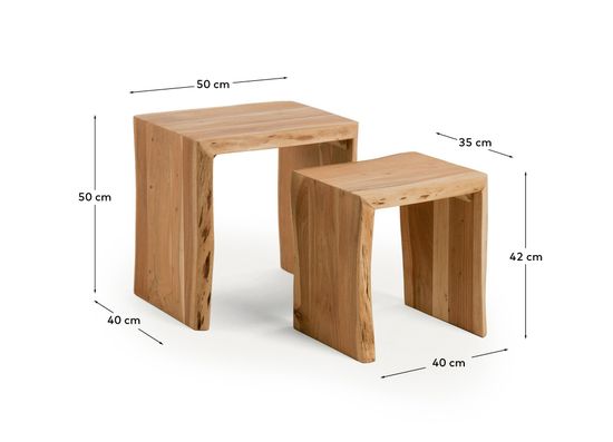 Комплект из 2-х столиков Lomiri из массива акации с выбеленной отделкой 50 x 42 см/34 x 42