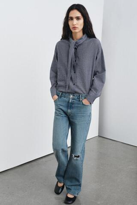 ZARA РУБАШКА В КЛЕТКУ С ПЛАТКОМ — ZW COLLECTION, МОРСКОЙ СИНИЙ