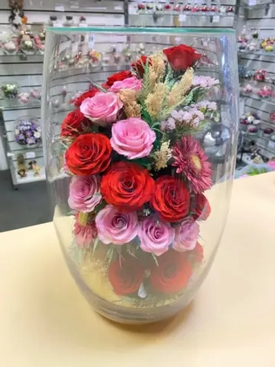 натуральные кустовые розы в стекле, вакуум*