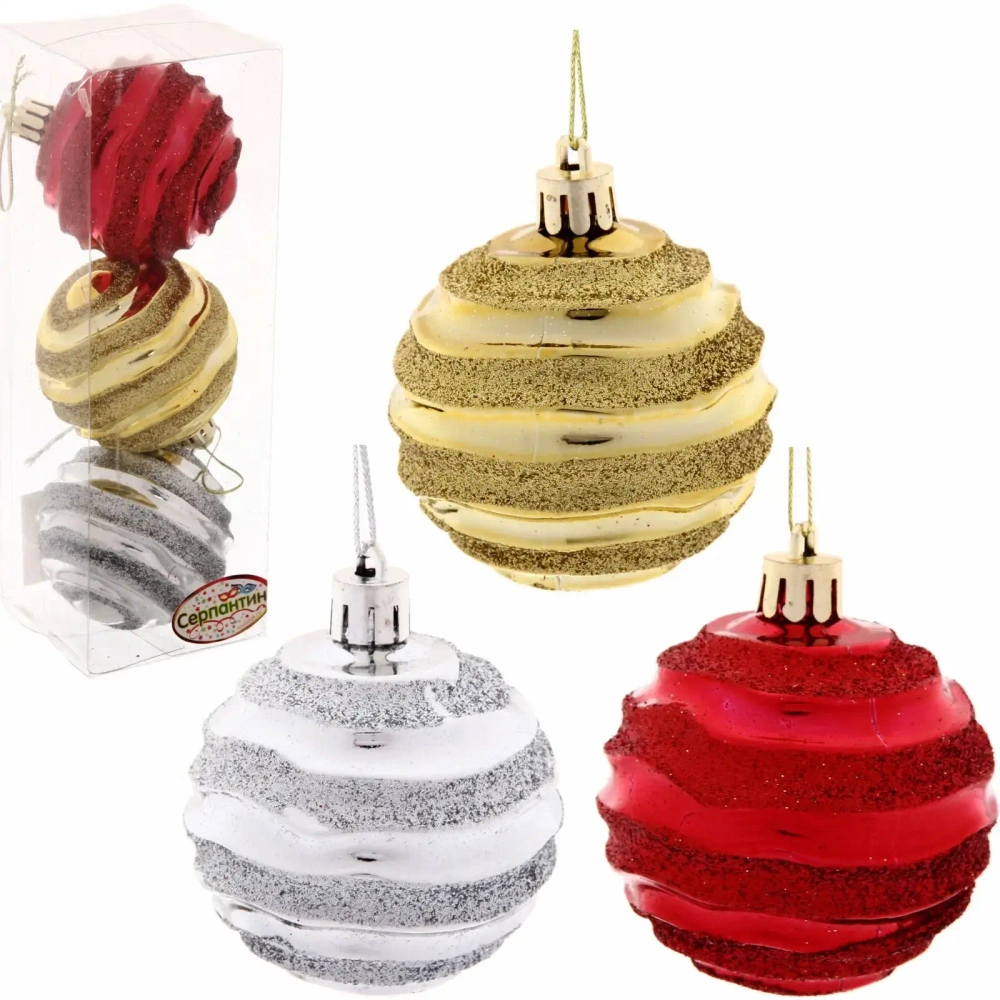 Новогодние шары 6 см (набор 3 шт) «Сказочное сияние», микс