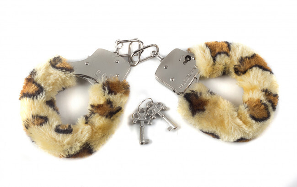 Металлические наручники с леопардовым мехом Furry Cuffs Leopard ( леопардовый с серебряным) (Цвет: леопардовый с серебряным)