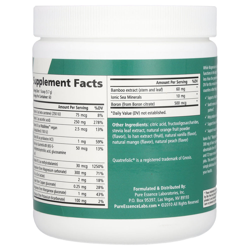 Pure Essence, lonic-Fizz™, Magnesium Plus™, со вкусом апельсина и ванили, 342 г (12,06 унции)