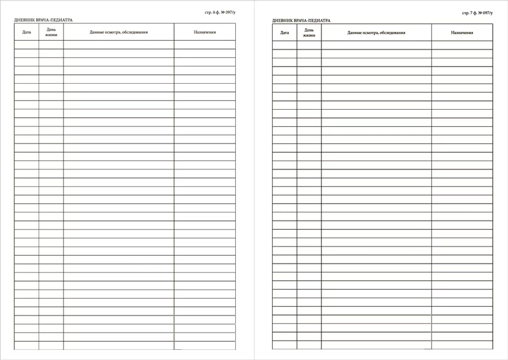 История развития новорожденного форма №097/у