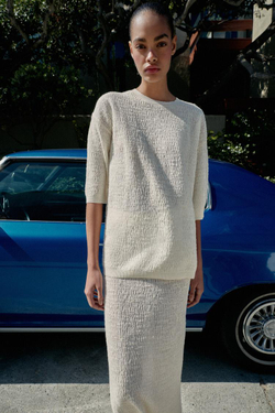 ZARA ТОП ОВЕРСАЙЗ ИЗ РЕЛЬЕФНОГО ТРИКОТАЖА, ЭКРЮ