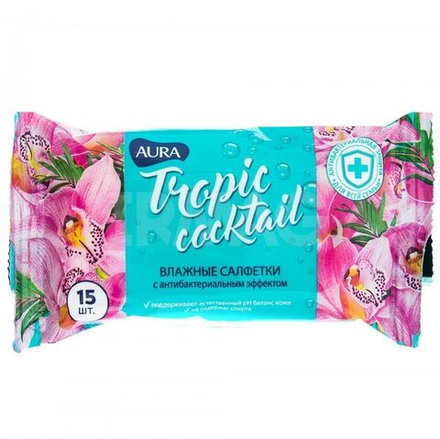 Влажные салфетки AURA Tropic cocktail, 15 шт