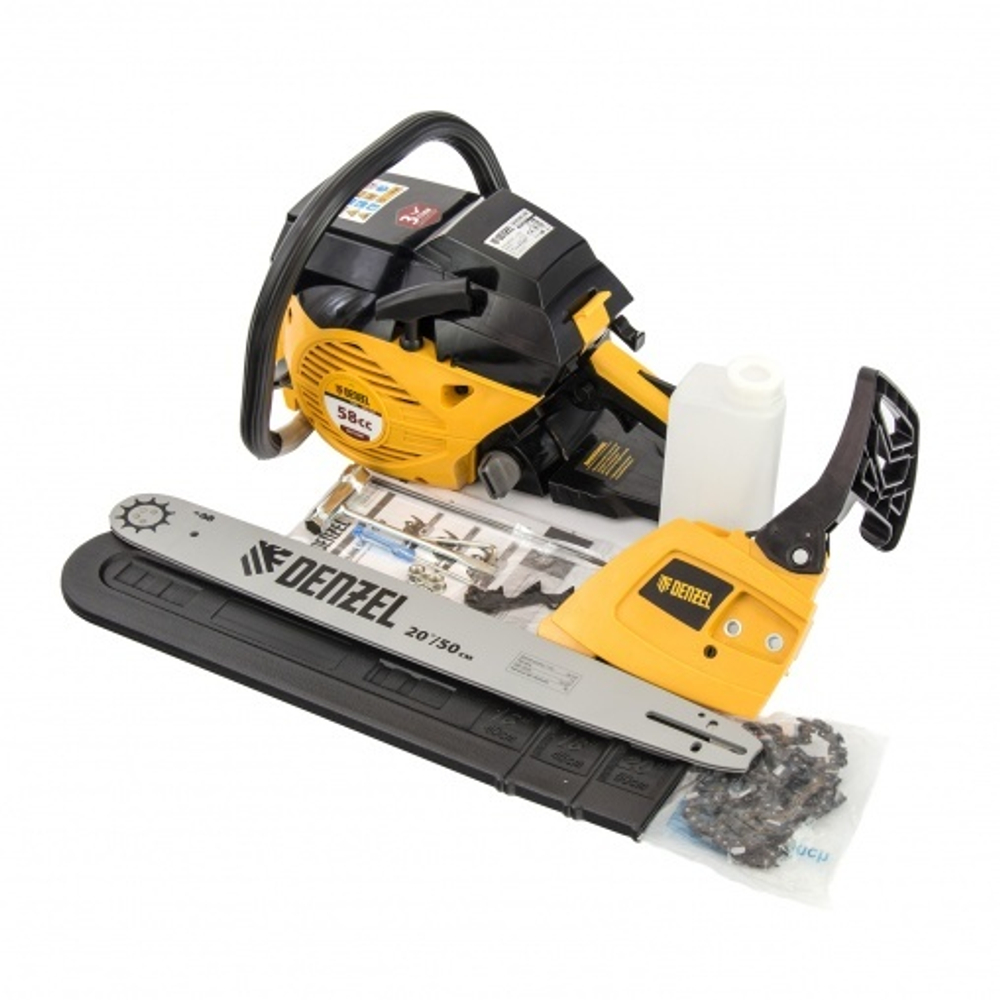 Пила цепная бензиновая DS-5820, шина 50 см, 58 см3, 3.6 л.с, шаг 0,325, паз 1,5 мм, 76 звеньев Denzel