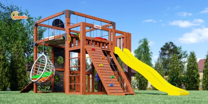 Детская площадка Савушка КУБ-3 (Махагон) подушками и коконом