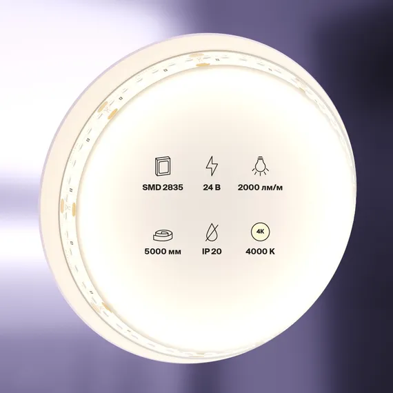Светодиодная лента 24В 2835 20Вт/м 4000K 5м IP20 Led Strip 10155