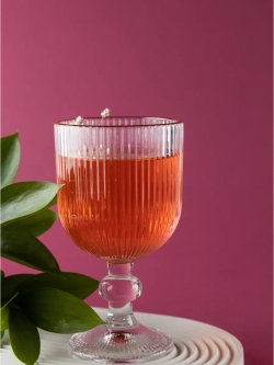 Набор ребристых бокалов вина, 380 мл. 6 шт. с золотой каймой