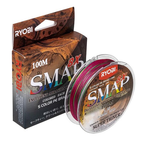 Шнур SMAP PE8X-100M 2.5# Multi Colour 0,26мм Ryobi