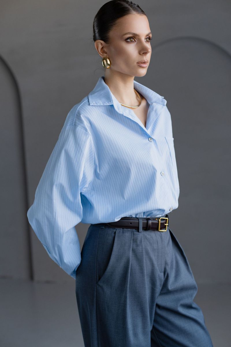 Рубашка из хлопка в полоску голубая