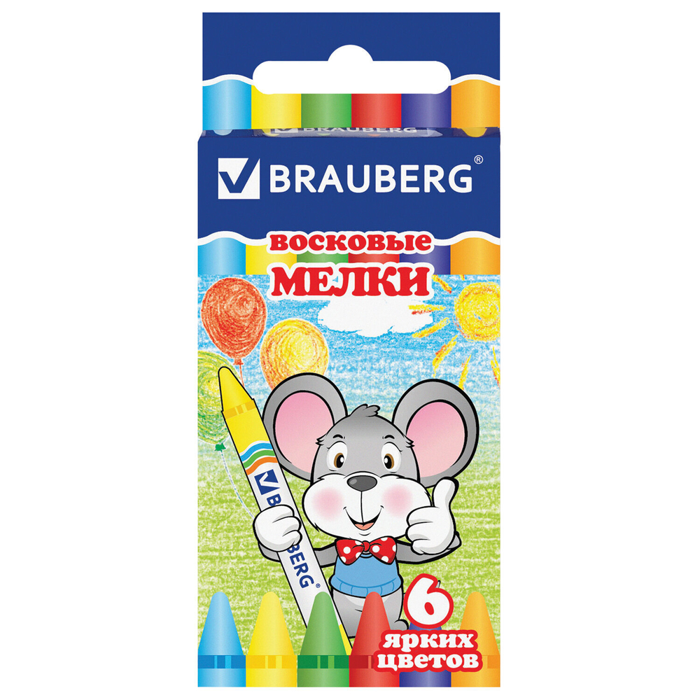 Восковые мелки BRAUBERG набор 6 цветов (24 штуки в упаковке)