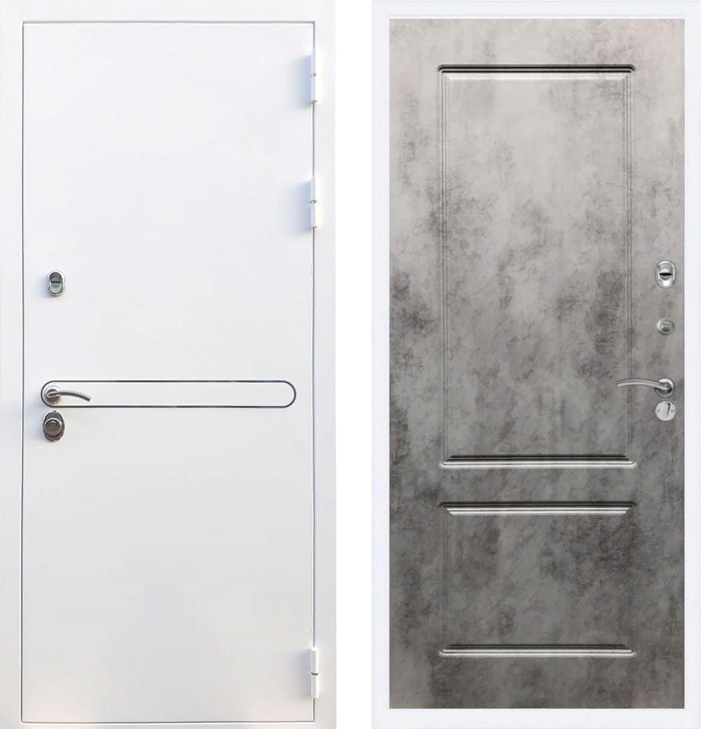 Входная металлическая дверь RеX (РЕКС) 27 Белая шагрень, декоративная вставка / 117 Бетон темный