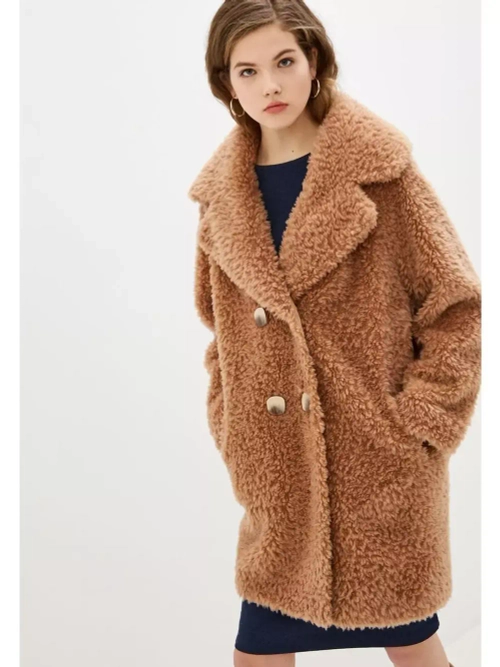 Шуба женская из овечьей шерсти чебурашка тедди, коричневая, SilverFox