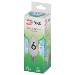 Лампочка светодиодная ЭРА GREEN LINE LED B35-6W-840-E14 GL E14 6 Вт свеча яркий белый свет