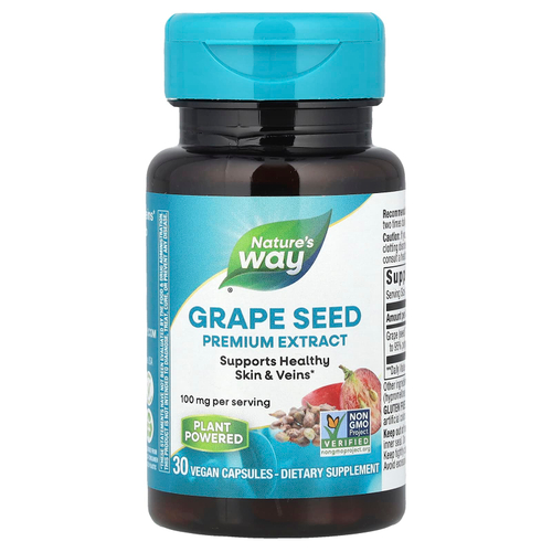 Nature's Way, Экстракт виноградных косточек премиального качества, 100 мг, 30 веганских капсул