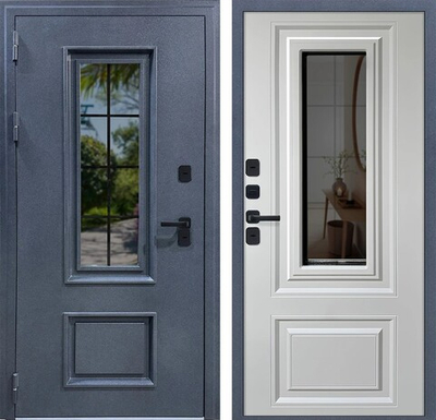Входная дверь 1077 с окном – уличная металлическая дверь для дома