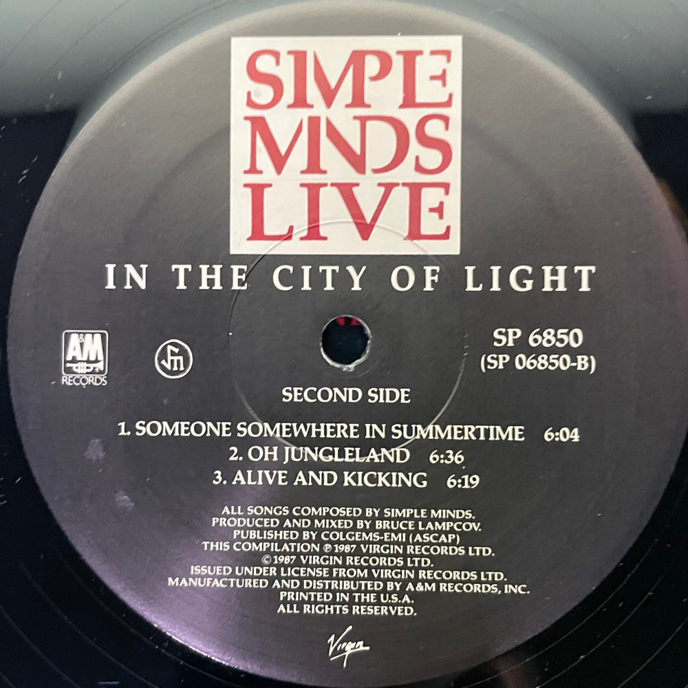 Simple Minds ‎– Live In The City Of Light 2LP (США 1987г.)