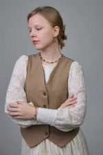 Колье телесные, медовые и коричневые кубики, золото