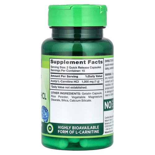 Nature's Truth, ацетил L-карнитин гидрохлорид, супер сила действия, 30 капсул с быстрым высвобождением (500 мг в 1 капсуле)