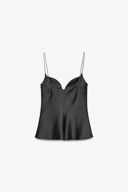 ZARA АТЛАСНЫЙ ТОП НА ТОНКИХ БРЕТЕЛЯХ, ЧЕРНЫЙ