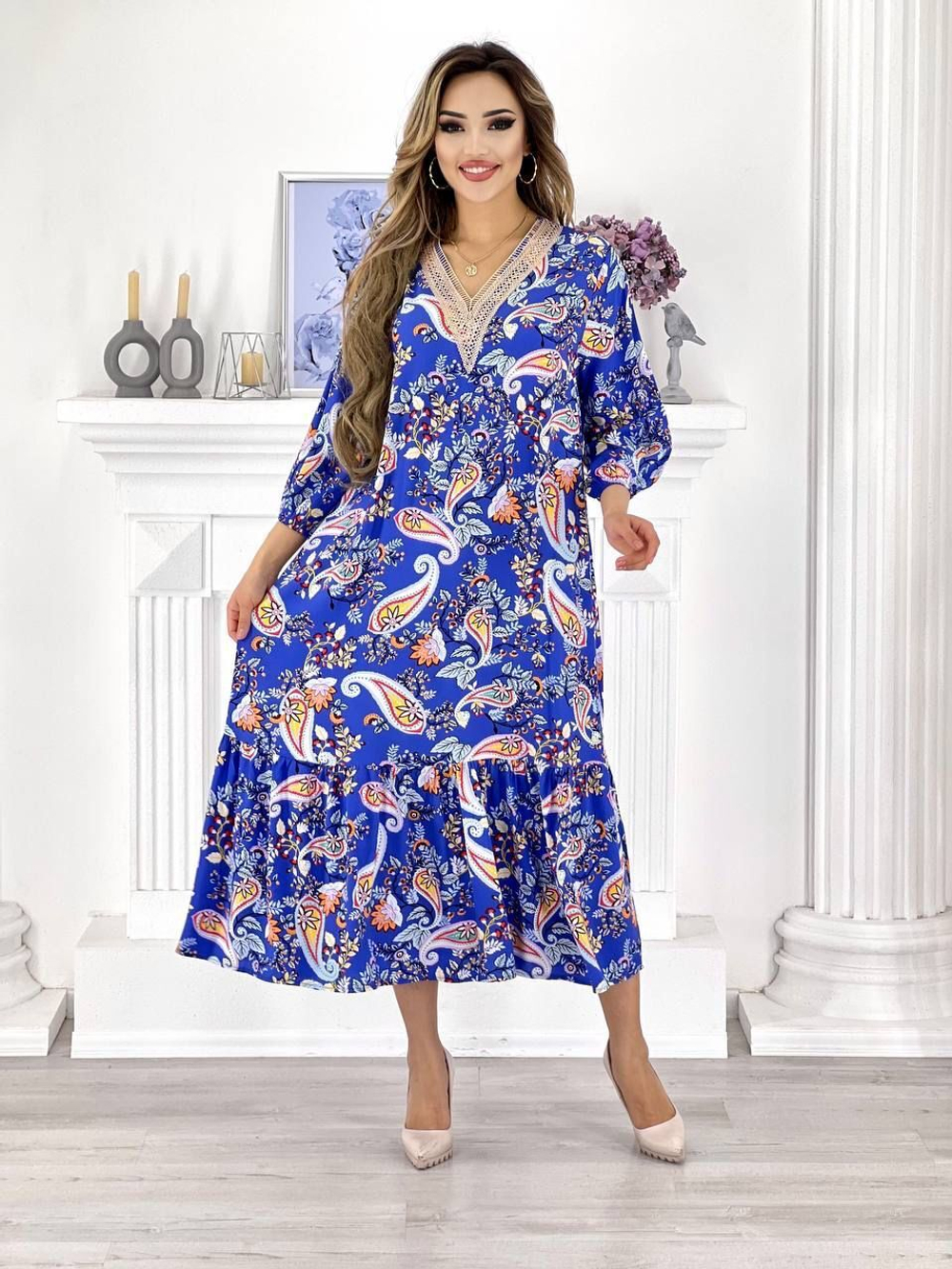 [m]Платье с ярусами, рукав 3/4 ПЯ0003