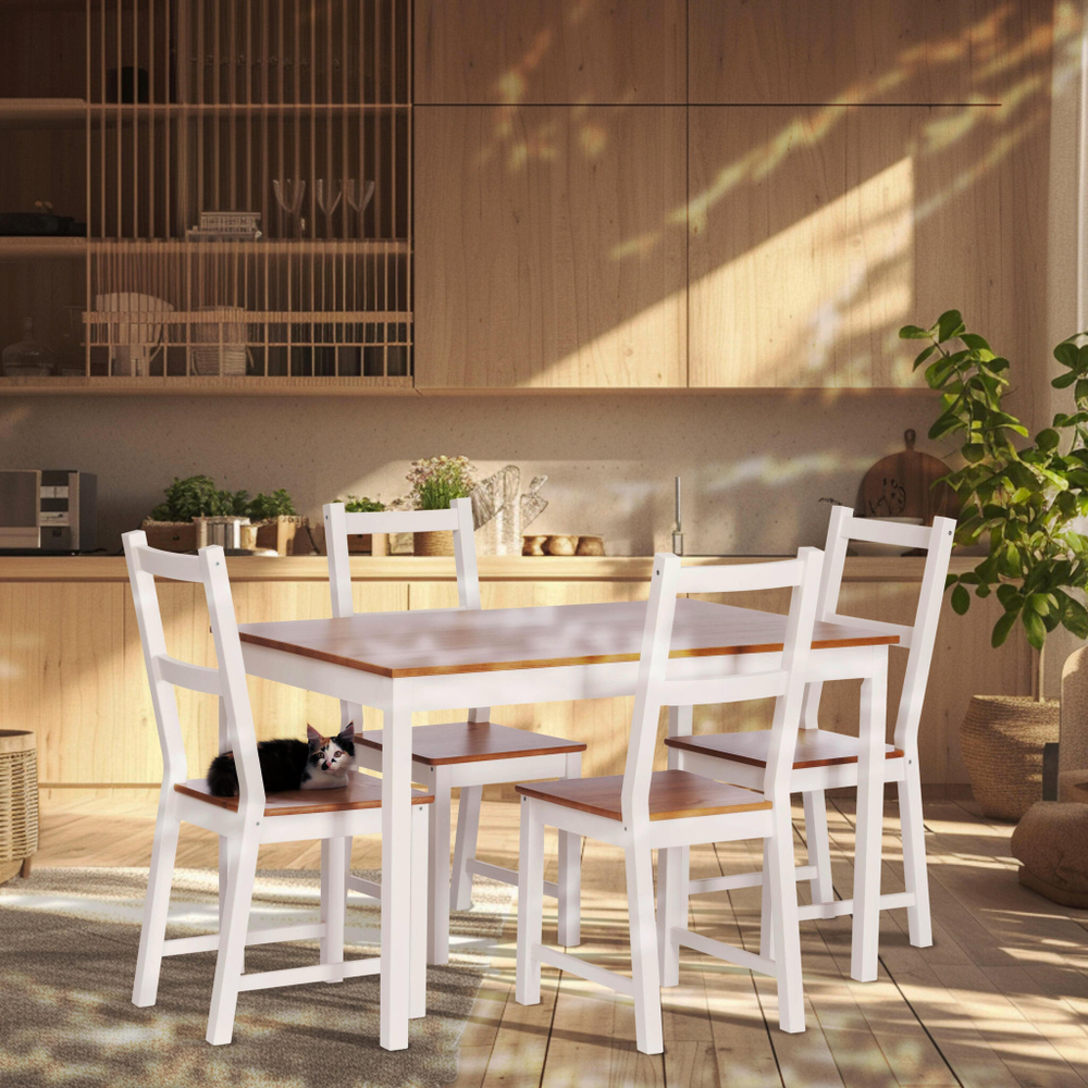 Обеденный комплект Соната (стол + 4 стула) / Sonata dining set массив сосны, стол: 120х75х73см  стул :41х50х95см, антик/белый
