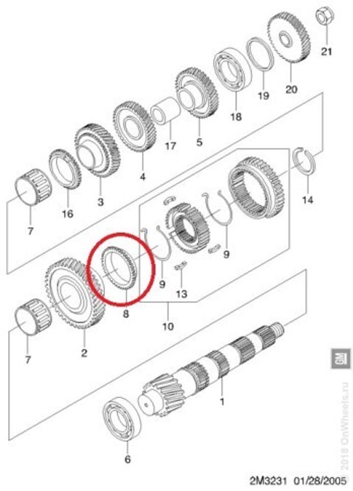 Кор. Chevrolet Aveo Daewoo Matiz Кольцо синхрон. 1 передачи (General Motors)