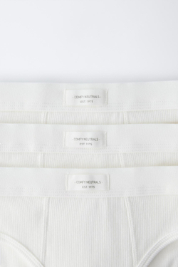 ZARA НАБОР ИЗ ТРЕХ ТРУСОВ В РУБЧИК С НАШИВКОЙ, ЭКРЮ