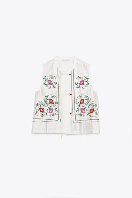 ZARA ТОП С ВЫШИВКОЙ «ЦВЕТЫ», ЭКРЮ