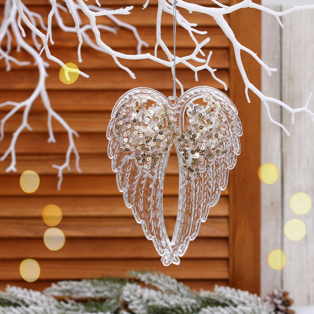 Подвеска «Изящные крылья» 14,5*11,5 см, Белый/Золотой блеск