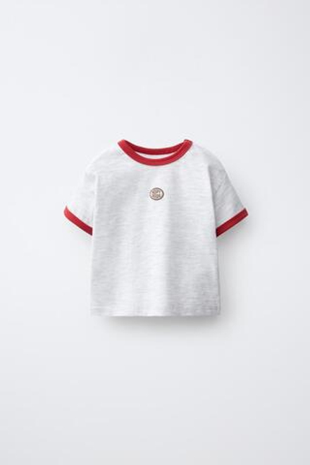 ZARA ФУТБОЛКА С КОНТРАСТНОЙ ОТДЕЛКОЙ, СЕРЫЙ МЕЛАНЖ