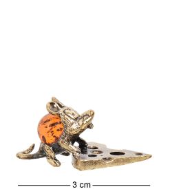AM- 468 Фигурка «Мышь на сыре» (латунь, янтарь)