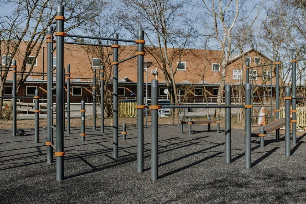 Спортивный комплекс: два турника, брусья, баскетбольный щит, кольца, шведская стенка — Сабетта