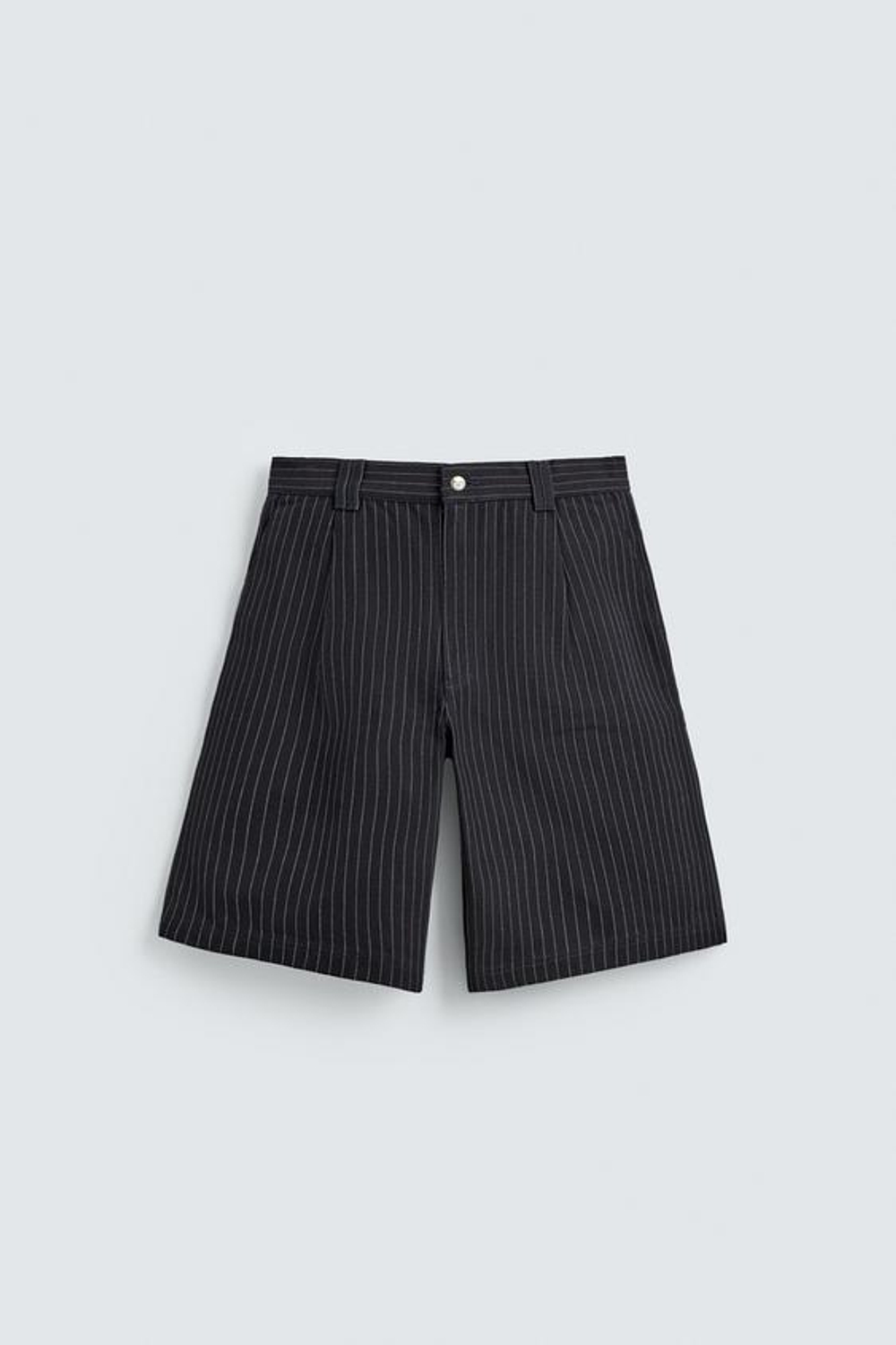 ZARA ШОРТЫ С ЗАЩИПАМИ И ПОЛОСКОЙ В СТИЛЕ «МЕЛОВАЯ ПОЛОСКА», СИНИЙ