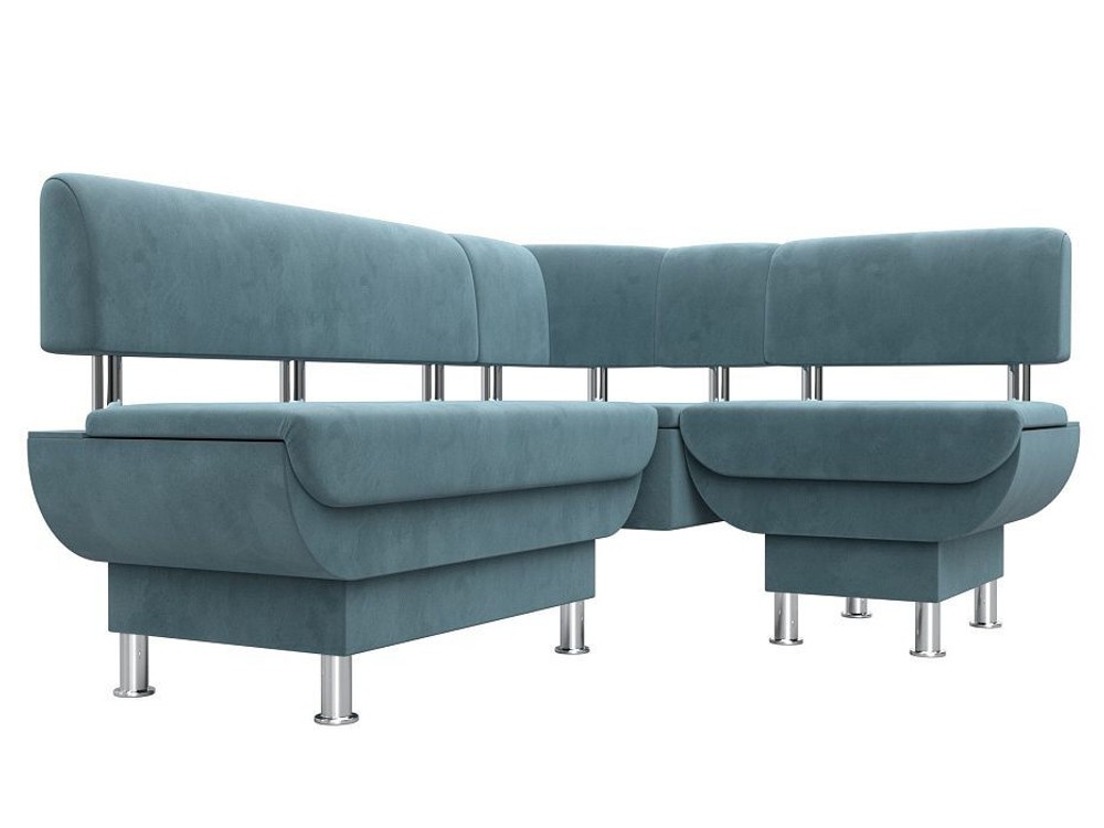 Диван кухонный угловой Альфа правый угол, Бирюзовый, Велюр, 116692