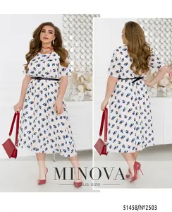 Платье 2503-кремовый-синий Minova