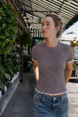 ZARA ФУТБОЛКА ИЗ ТРИКОТАЖА С КОМБИНИРОВАННЫМИ ВСТАВКАМИ, ТЕМНО-БАКЛАЖАНОВЫЙ