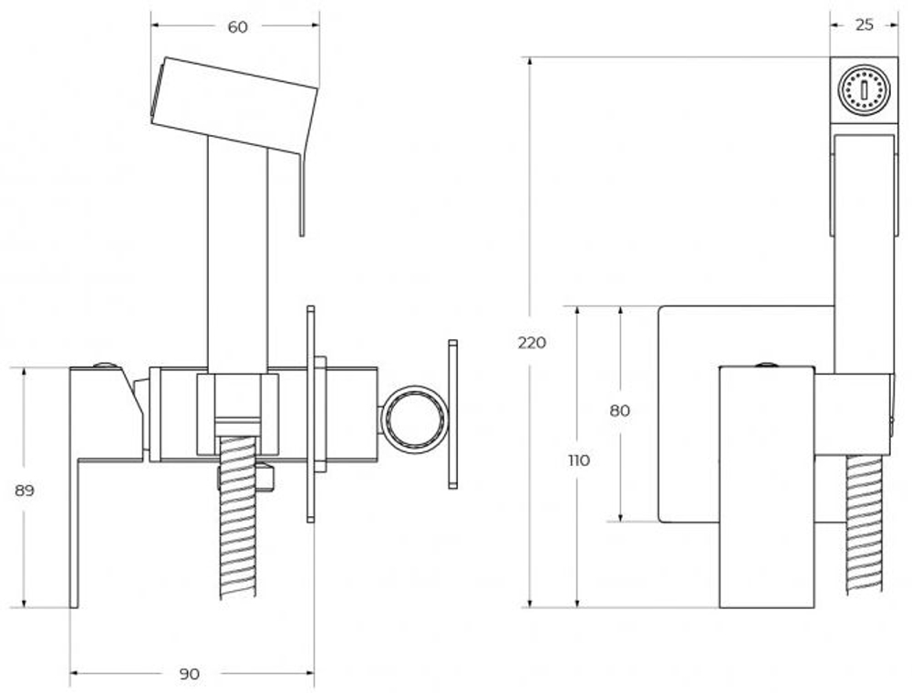 Встроенный смеситель Cezares SLIDER-DIF-01 с гигиеническим душем, хром