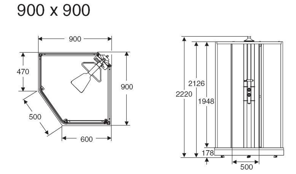 Душевая кабина профиль белый, стекло прозрачное 90x90 IDO Showerama 8-5 4985022909 схема