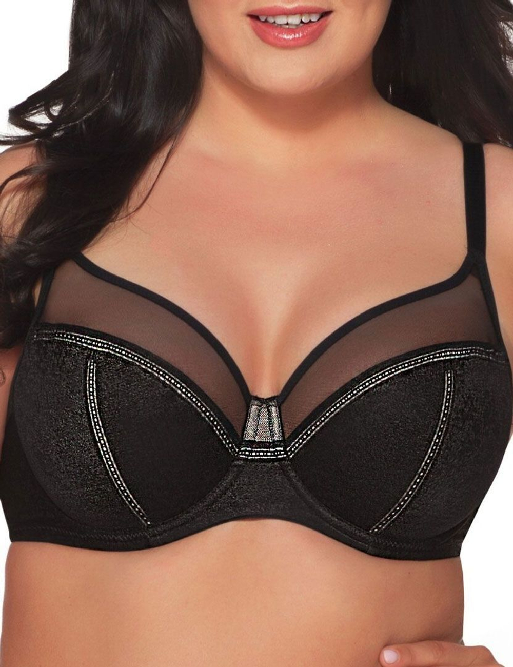 Бюстгальтер с мягкими чашками +size и серебристым декором (Размер: 105D) (Цвет: черный)