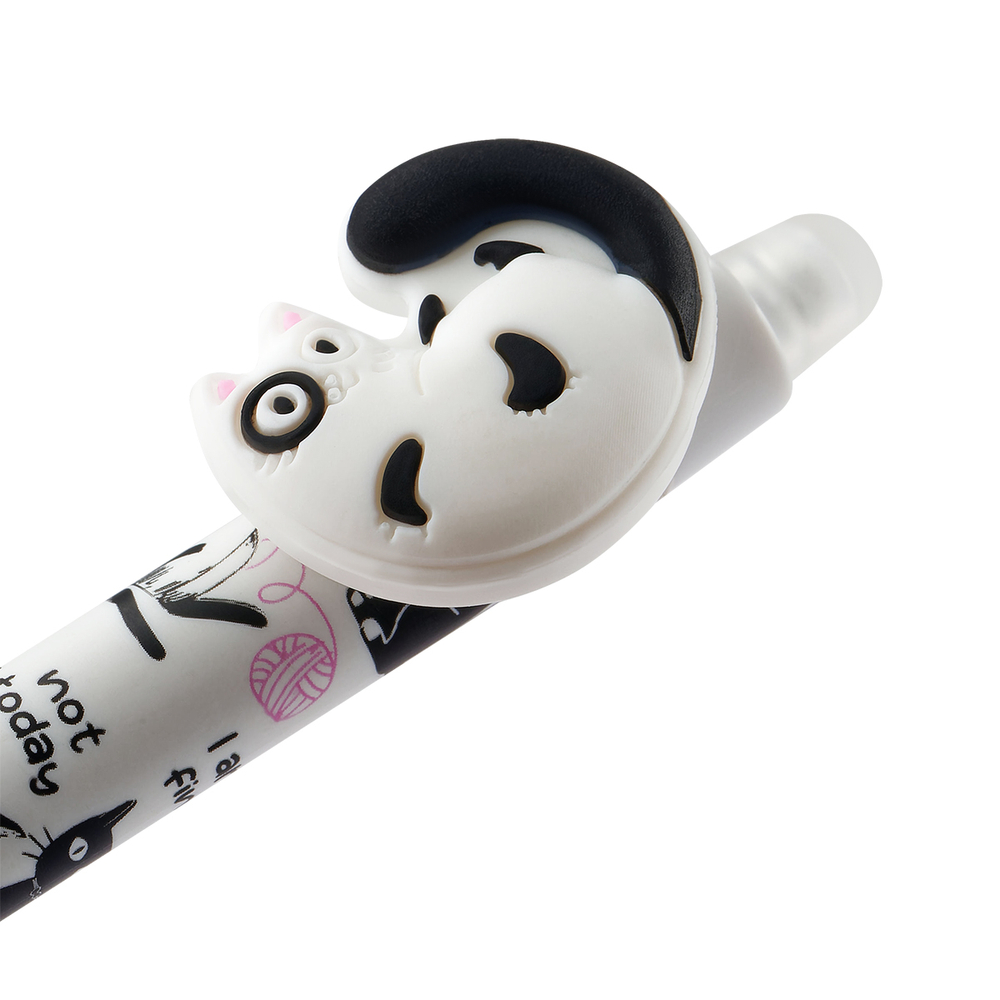 Ручка гелевая стираемая автоматическая "Funny cats" синяя, 0,5мм, корпус ассорти, с топпером