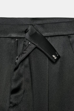 ZARA АТЛАСНЫЕ БРЮКИ-БОМБЕРЫ С ЗАЩИПАМИ, ЧЕРНЫЙ