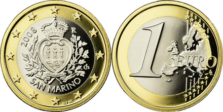 Сан-Марино 1 евро, 2008-2016 Герб UNC