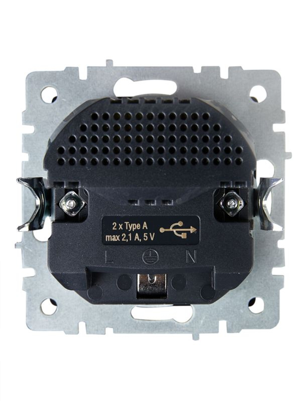 Розетка BRITE РЮш10-1-БрГ 16А с USB A+A 2.1А с заземл. защ. шторки механизм графит IEK BR-R14-16-U21-D21-K53