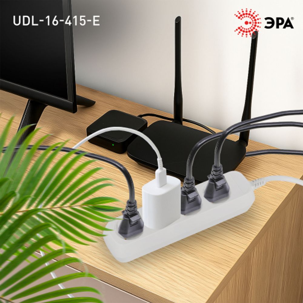 Удлинитель электрический ЭРА UDL-16-415-E Greenline 4 розетки с заземлением 1,5м ПВС 3x1мм2 | Электротовары