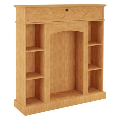 Камин декоративный светодиодный Абау, стеллаж с ящиком из массива сосны, полка декоративная с подсветкой, натуральный бейц