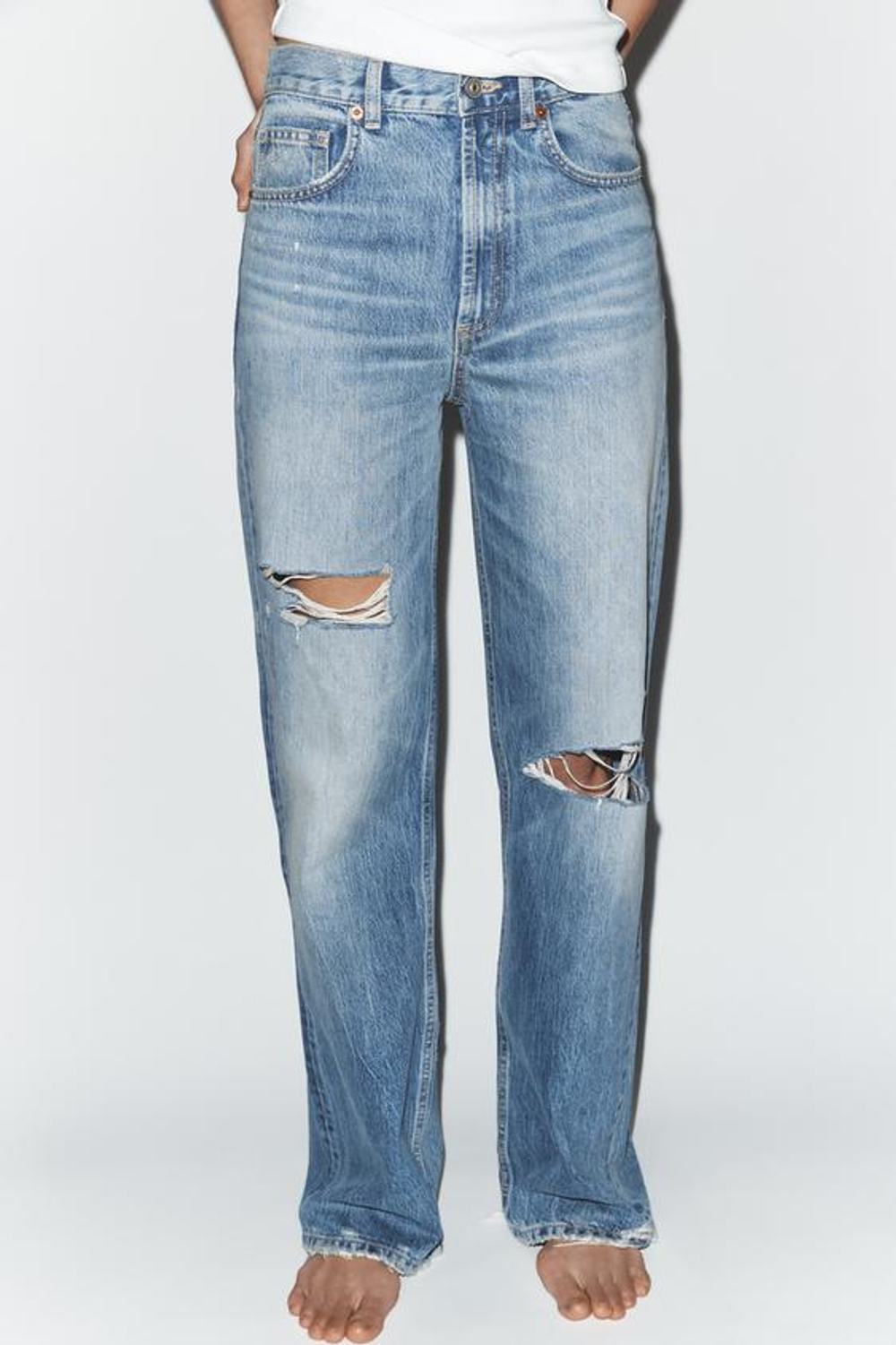 ZARA ДЖИНСЫ TRF WIDE LEG С ВЫСОКОЙ ПОСАДКОЙ И РАЗРЕЗАМИ, СИНИЙ