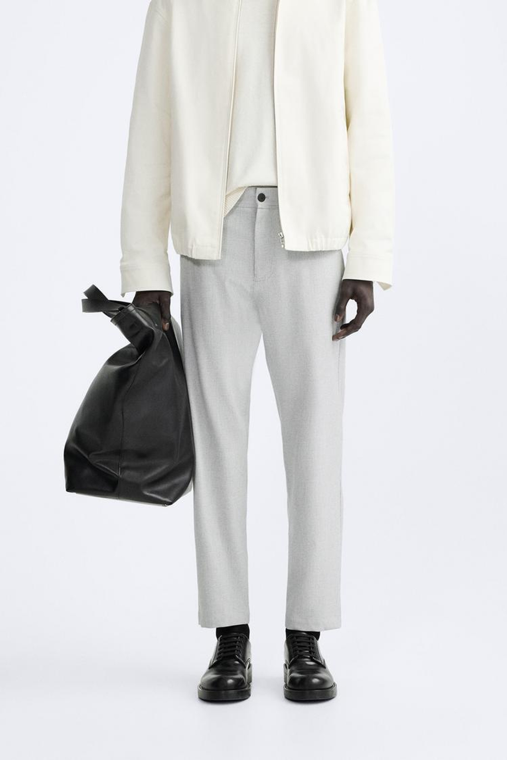 ZARA БРЮКИ КОМФОРТНОЙ ПОСАДКИ ИЗ РЕЛЬЕФНОЙ ТКАНИ, СЕРЫЙ С МЕЛАНЖЕВЫМ ЭФФЕКТОМ