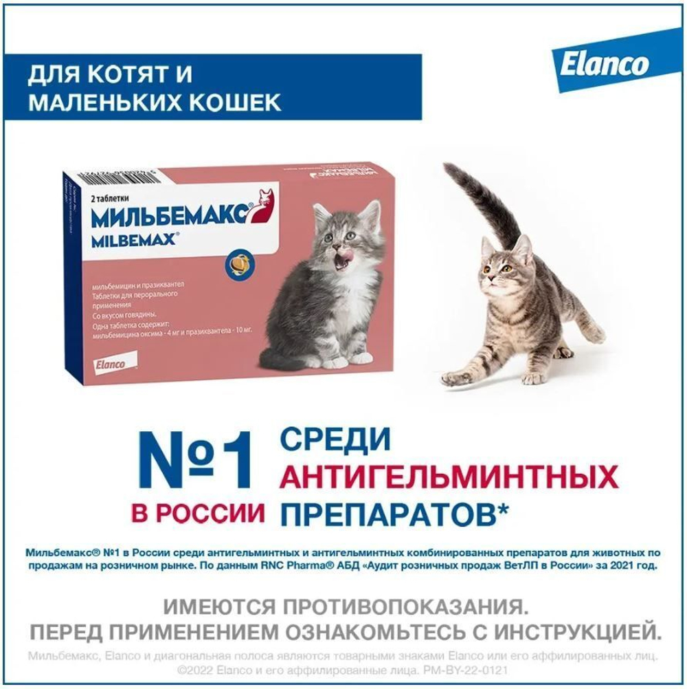 Таблетки против гельминтов Мильбемакс глистогон для кошек до 2кг и котят